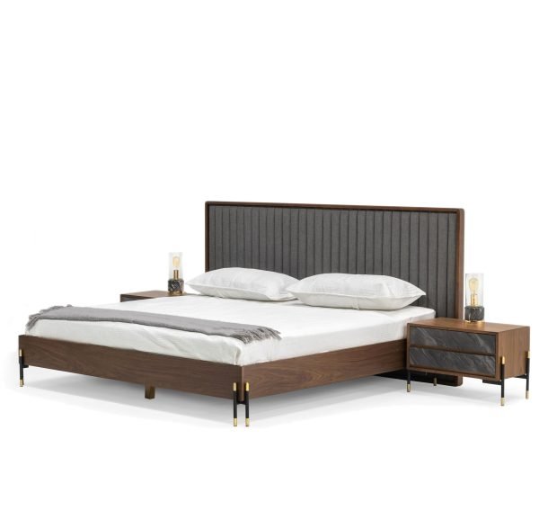 Queen Nova Domus Metcalf - Mid-Century Walnut & Grey Bed w/ Two Nightstands - Image 2
