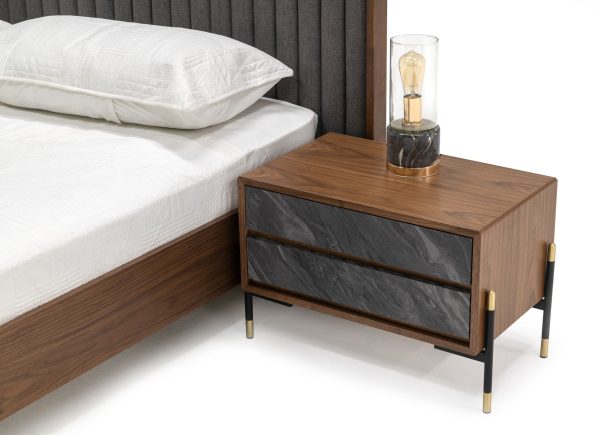 Queen Nova Domus Metcalf - Mid-Century Walnut & Grey Bed w/ Two Nightstands - Image 3