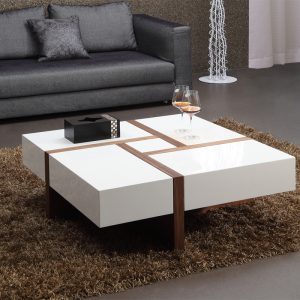 Modrest MH1316C Modern Walnut & White Square Coffee Table