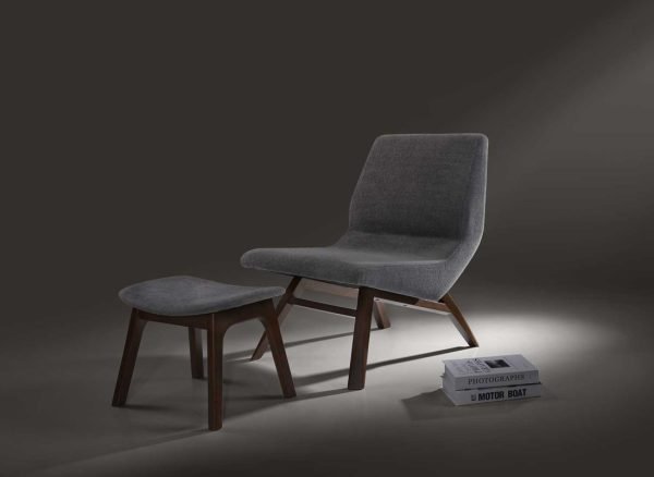 Modrest Whitney Modern Grey & Walnut Accent Chair & Ottoman - Image 3