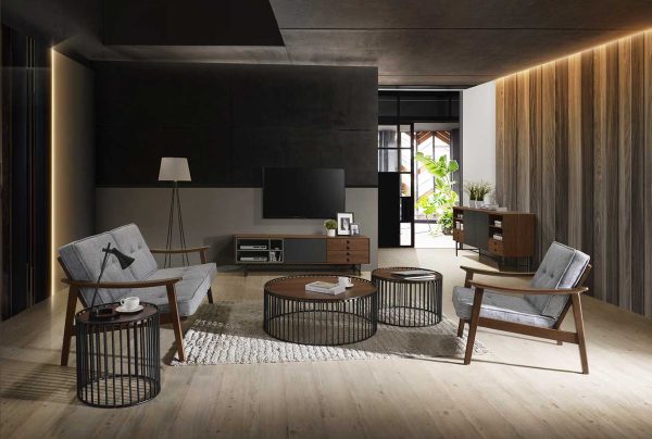 Modrest Bronson Modern Walnut & Black Round Coffee Table - Image 3