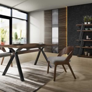 Modrest Runyon Modern Walnut & Grey Fabric Dining Chair (Set of 2)