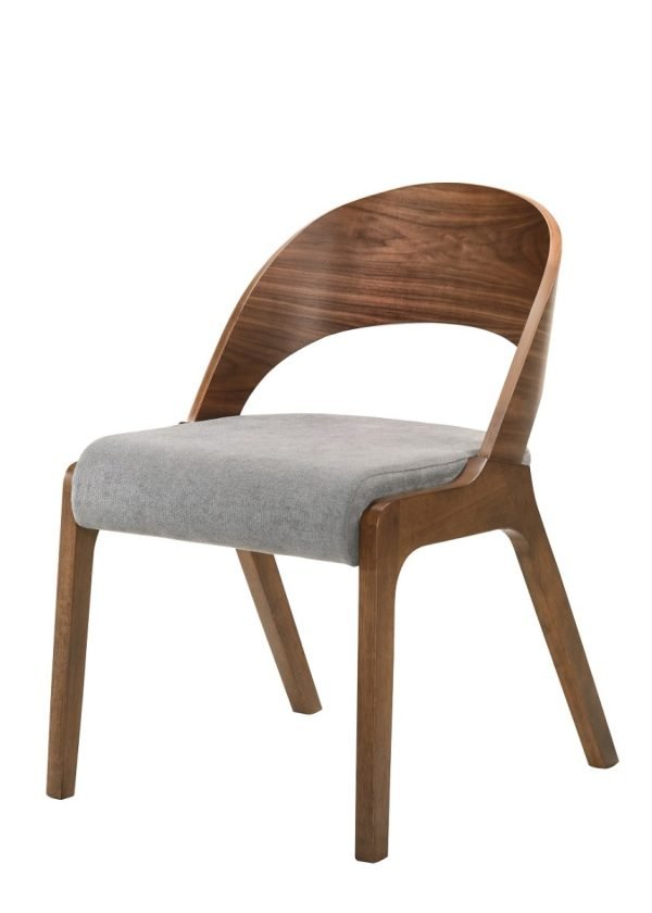 Modrest Runyon Modern Walnut & Grey Fabric Dining Chair (Set of 2) - Image 4