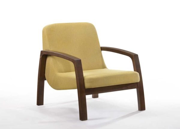 Modrest Bronson Mid-Century Modern Yellow & Walnut Accent Chair - Image 3