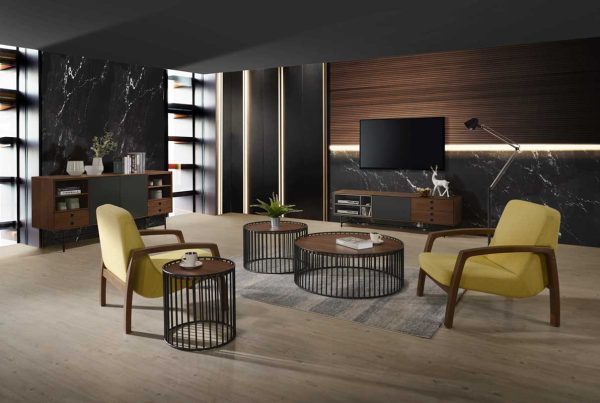 Modrest Bronson Modern Walnut & Black Round Coffee Table