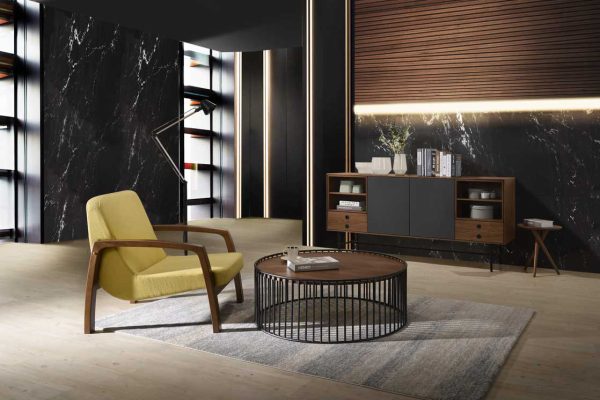Modrest Bronson Modern Walnut & Black Round Coffee Table - Image 2