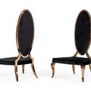 Modrest Mills - Modern Black Velvet Rosegold Dining Chair Set of 2