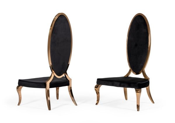 Modrest Mills - Modern Black Velvet Rosegold Dining Chair Set of 2