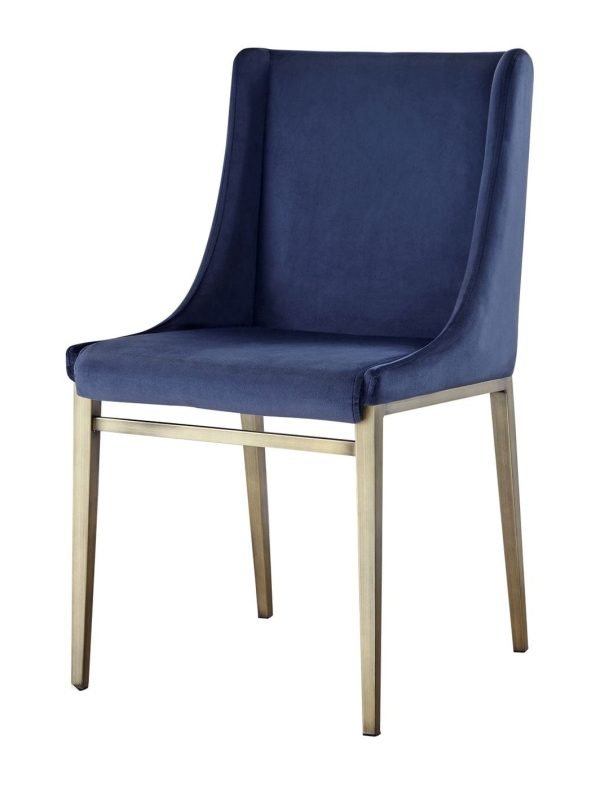 Modrest Mimi - Contemporary Blue Velvet & Antique Brass Dining Chair (Set of 2)