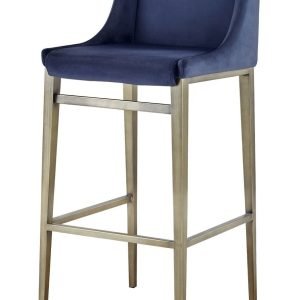 Modrest Mimi - Contemporary Blue Velvet & Antique Brass Bar Stool (Set of 2)