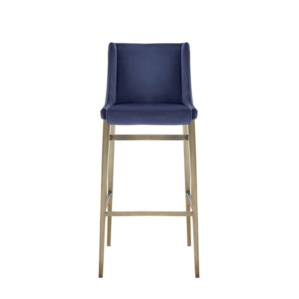 Modrest Mimi - Contemporary Blue Velvet & Antique Brass Bar Stool (Set of 2) - Image 2