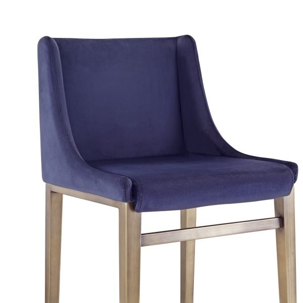 Modrest Mimi - Contemporary Blue Velvet & Antique Brass Bar Stool (Set of 2) - Image 4