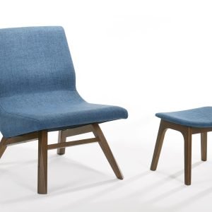 Modrest Whitney - Modern Blue & Walnut Accent Chair & Ottoman
