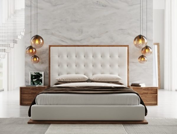 Modrest Amberlie - White Vegan Leather & Walnut Bed - Image 4
