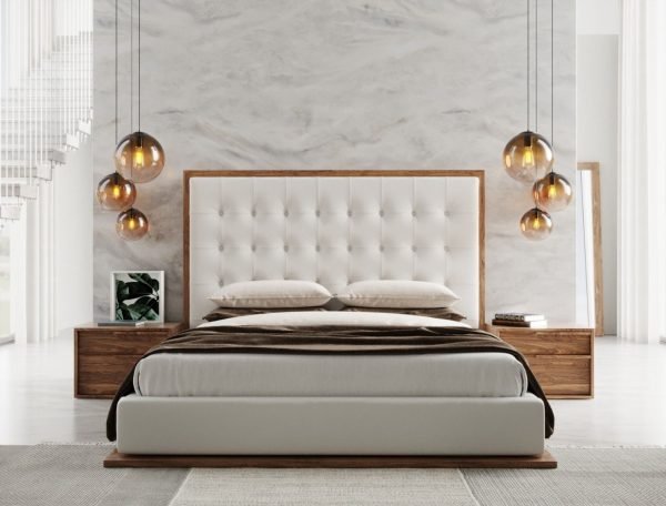 Modrest Amberlie - White Vegan Leather & Walnut CK Bed