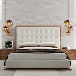 Modrest Amberlie - Queen White Vegan Leather & Walnut Bed