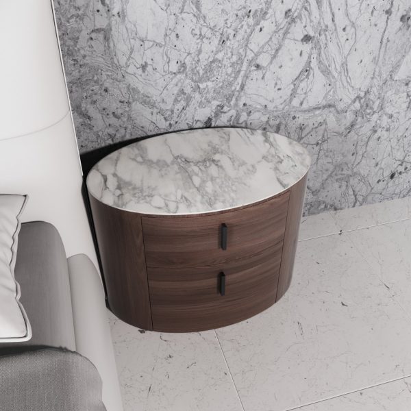 Modrest Chelton - Contemporary White Ceramic & Walnut Oval Nightstand - Image 2