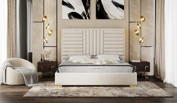 Modrest Daystar - Modern Beige Velvet & Gold Bed - Image 4