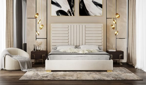 Modrest Daystar - Modern Beige Velvet and Gold CK Bed