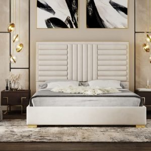 Queen Modrest Daystar - Modern Beige Velvet and Gold Bed