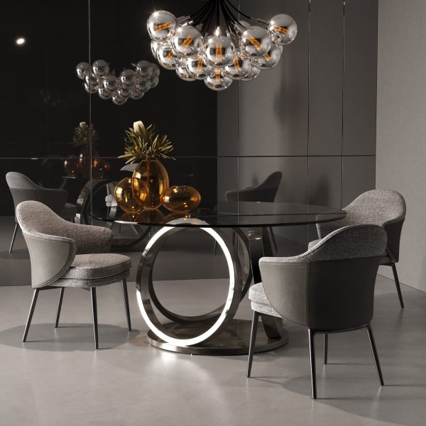 Modrest Enid - Modern Smoked Glass & Black Stainless Steel Round Dining Table - Image 5