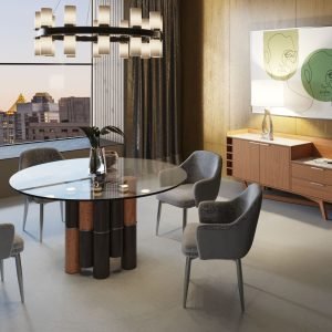 Modrest Greta - Modern Glass & Walnut Dining Table