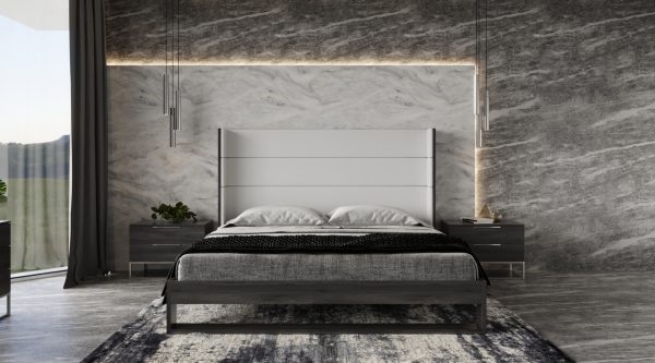 Modrest Heloise - Contemporary White Leather & Grey Elm Trim Bed - Image 5