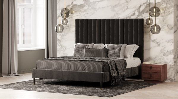 Modrest Hemlock - Modern Dark Grey Velvet Bed - Image 4