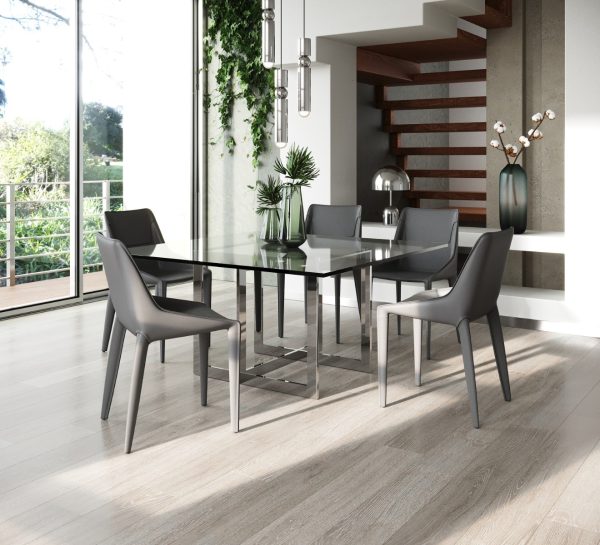 Modrest Halo - Modern Light Grey Saddle Leather Dining Chair Set of Two - Image 4