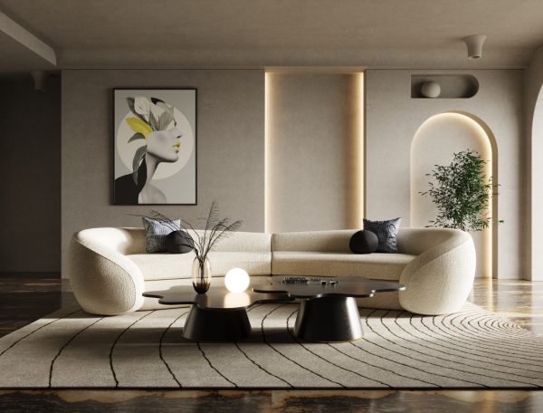 Modrest - Kilmer Modern Grey Curved Fabric Sectional Sofa - Image 2