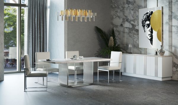 Modrest Kingsley Modern Marble & Stainless Steel Dining Table - Image 3