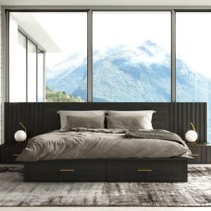 Modrest Manchester- Contemporary Platform Dark Grey Q Bed with Two Nightstands
