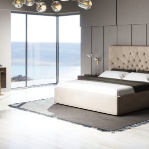 Modrest Moontide - Glam Beige Velvet and Brushed Brass Q Bedroom Set