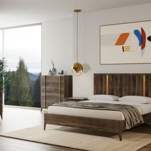 Modrest Oakley - Mid-Century Dark Brown Bed