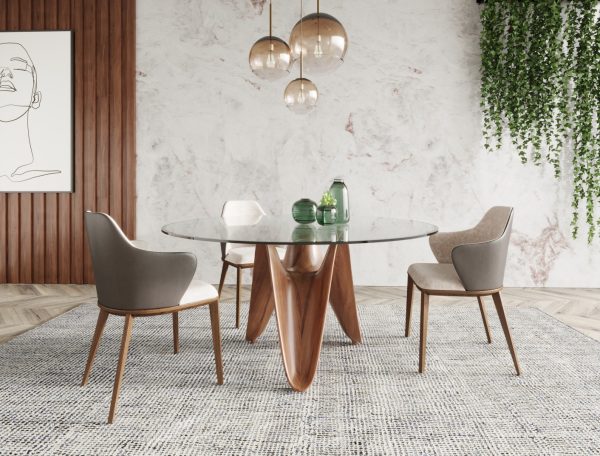 Modrest Seguin - Round Glass + Walnut Dining Table - Image 3