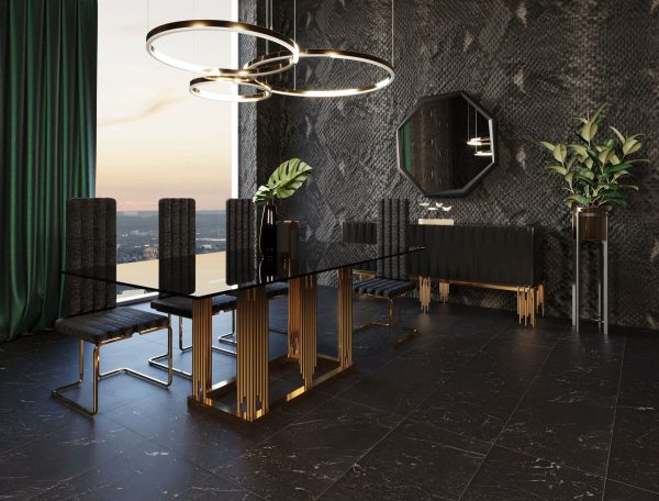 Modrest Token Modern Smoked Grey Glass & Rosegold Dining Table - Image 3