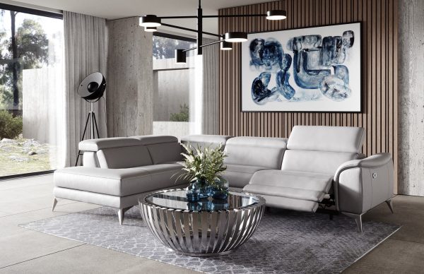 Coronelli Collezioni Monte Carlo - Italian Modern Grey Leather LAF Sectional Sofa - Image 3