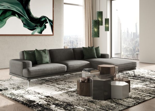 Modrest Monza - Italian Right Facing Grey Nubuck Leather Sectional Sofa - Image 3