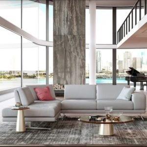 Coronelli Collezioni Mood - Contemporary Grey Leather Left Facing Sectional Sofa