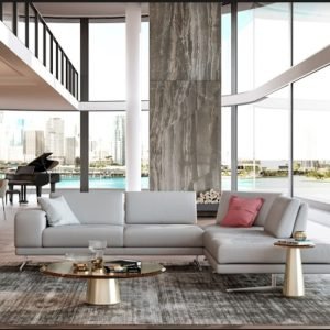 Coronelli Collezioni Mood - Contemporary Grey Leather Right Facing Sectional Sofa