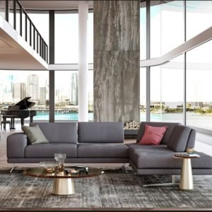 Coronelli Collezioni Mood - Contemporary Blue Leather Right Facing Sectional Sofa
