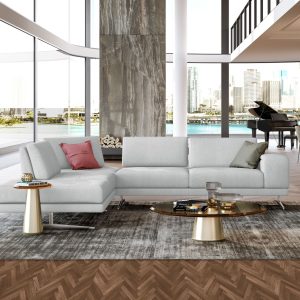 Coronelli Collezioni Mood - Contemporary Light Grey Leather Left Facing Sectional Sofa