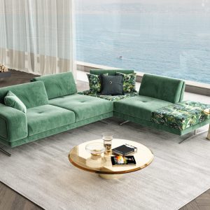 Coronelli Collezioni Mood - Italian Green Velvet Right Facing Sectional Sofa