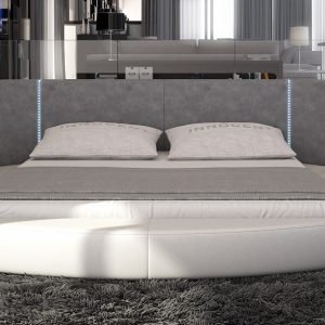Queen Rotondo Modern Eco-Leather Round Bed w/ LED Lights
