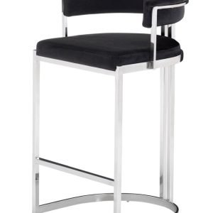 Modrest Munith - Modern Black Velvet & Stainless Steel Counter Stool