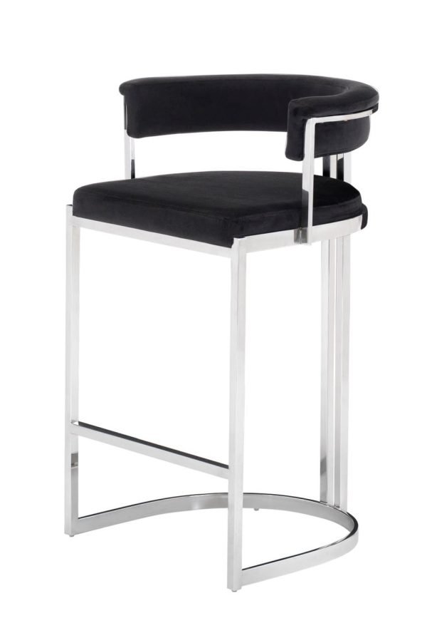 Modrest Munith - Modern Black Velvet & Stainless Steel Counter Stool