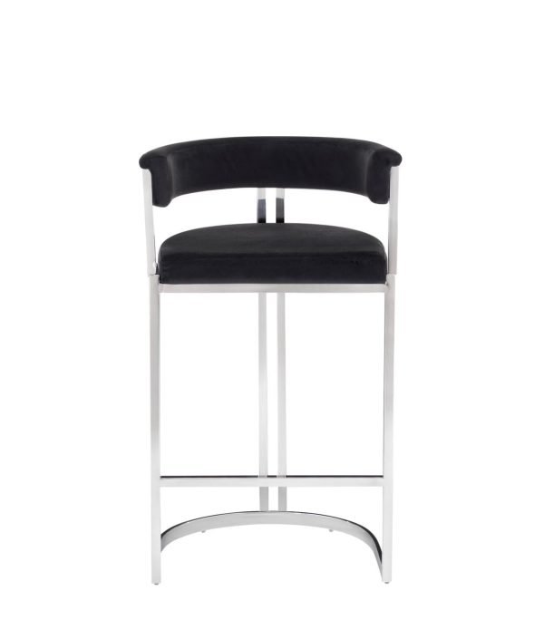 Modrest Munith - Modern Black Velvet & Stainless Steel Counter Stool - Image 2