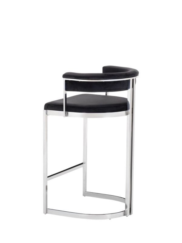 Modrest Munith - Modern Black Velvet & Stainless Steel Counter Stool - Image 3