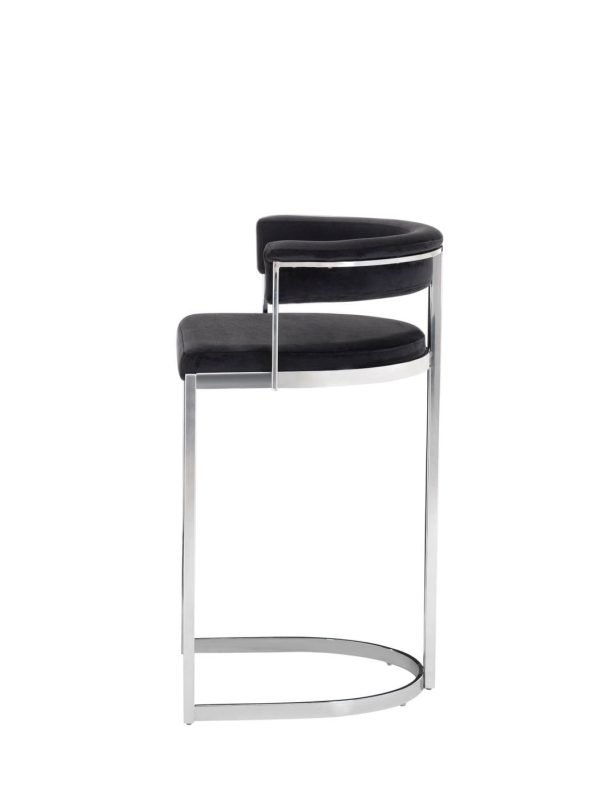 Modrest Munith - Modern Black Velvet & Stainless Steel Counter Stool - Image 4