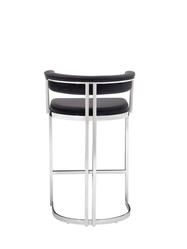 Modrest Munith - Modern Black Velvet & Stainless Steel Counter Stool - Image 5